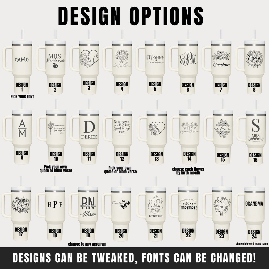 Personalized Flowers With Name Tumbler 40oz, Stainless Steel Tumblers With Straw Handle, Custom Design Tumbler, Birthday Gift