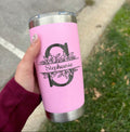 Personalized Initial Tumbler with Name and Flowers, Custom Stainless Steel Travel Mug with Straw, Monogram Floral Gift for Her