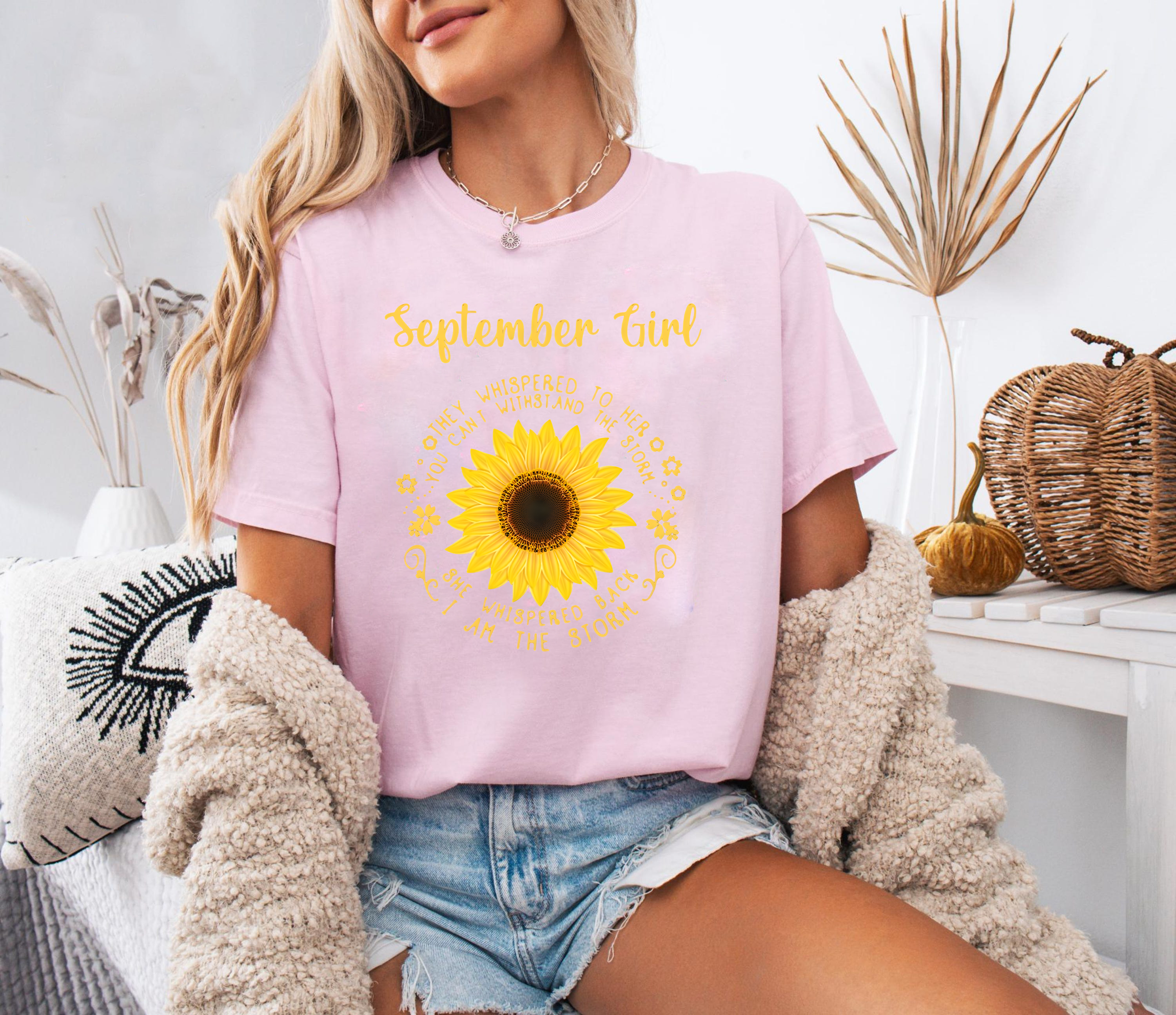 September Girl Sunflower Shirt, Birthday Month Graphic Tee, Inspirational Quote T-Shirt, Strong Woman Gift, Floral Empowering Top