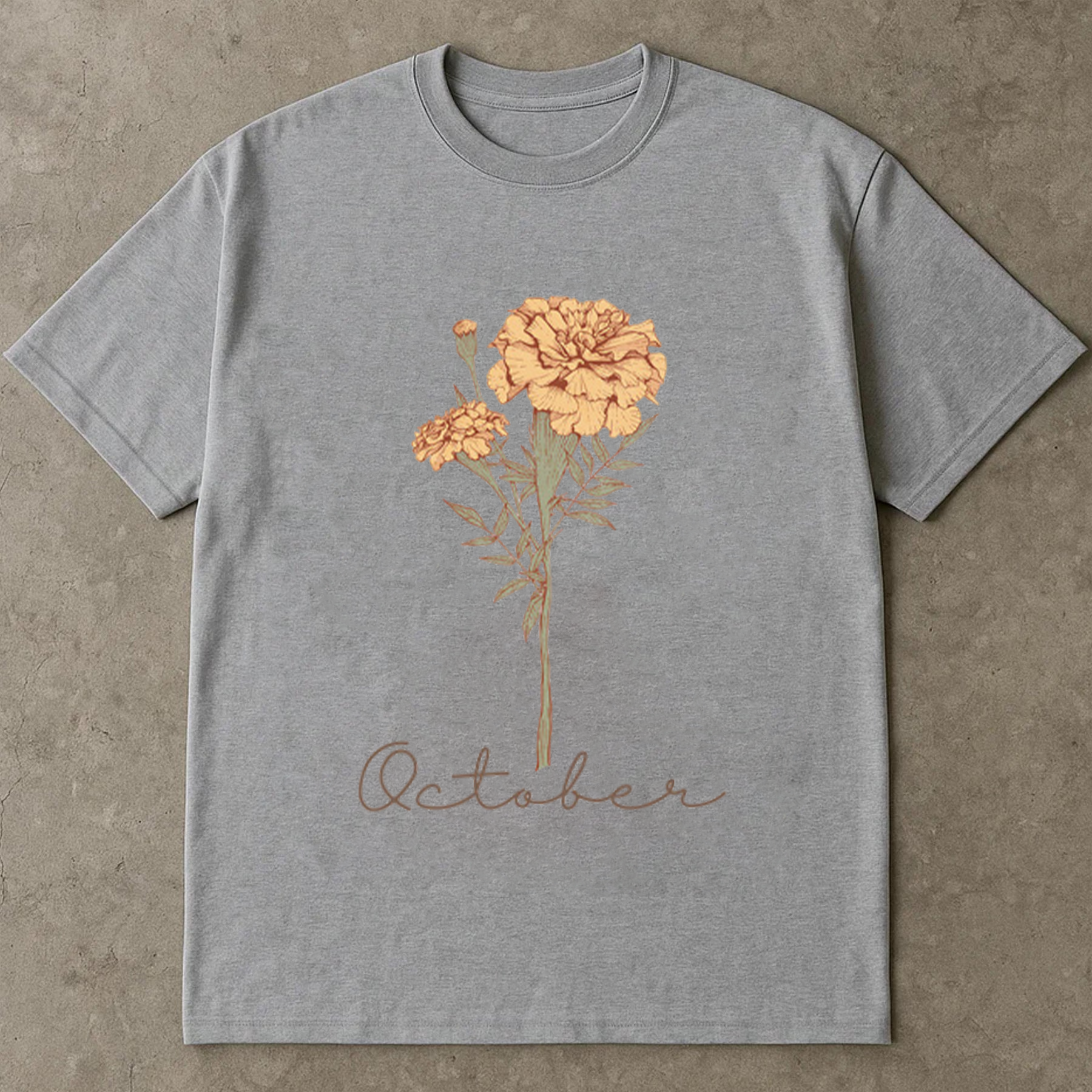 October Birth Flower Shirt, Marigold Graphic Tee, October Birthday T-Shirt, Fall Floral Aesthetic Top, Gift For Her
