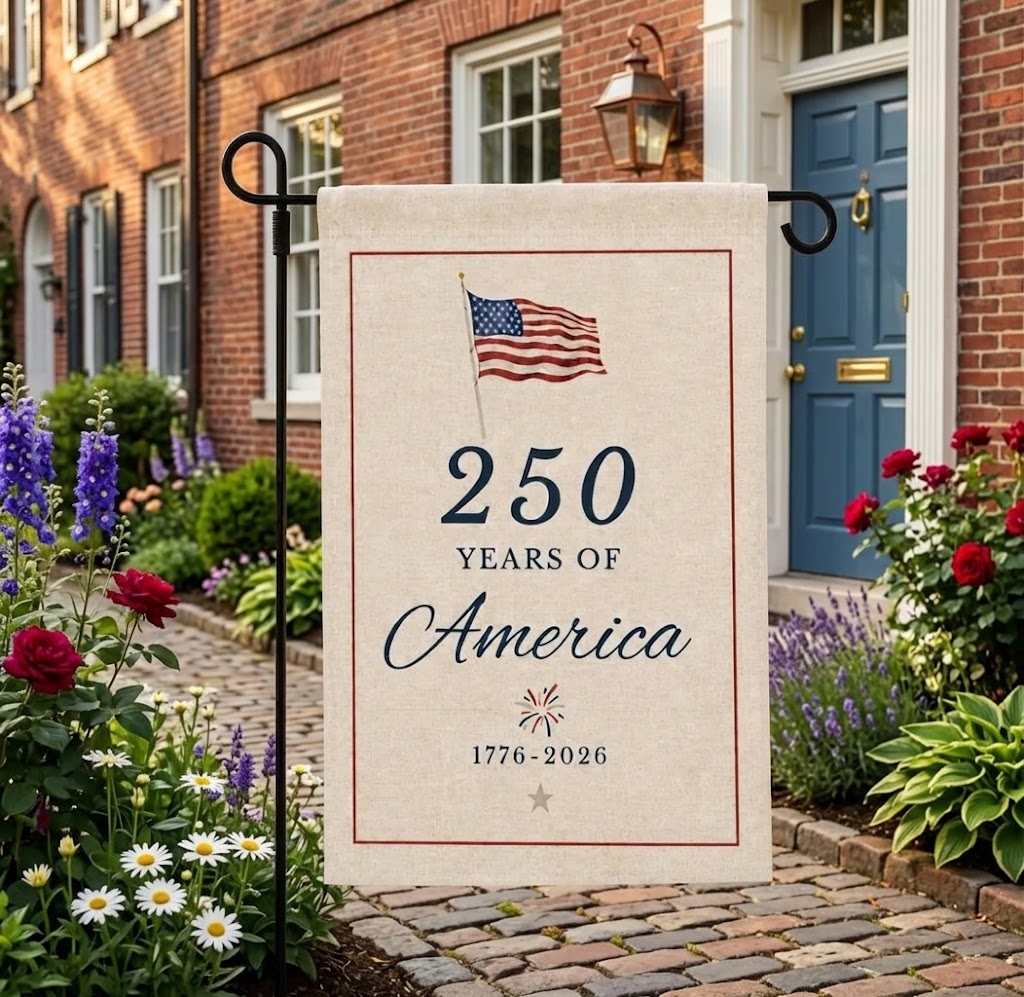 Patriotic Garden Flag, 250 Years of America Decor, America 250 Garden Flag, 4th of July Decor, Summer Memorial Day Decor, USA Flag. GFPETAL04