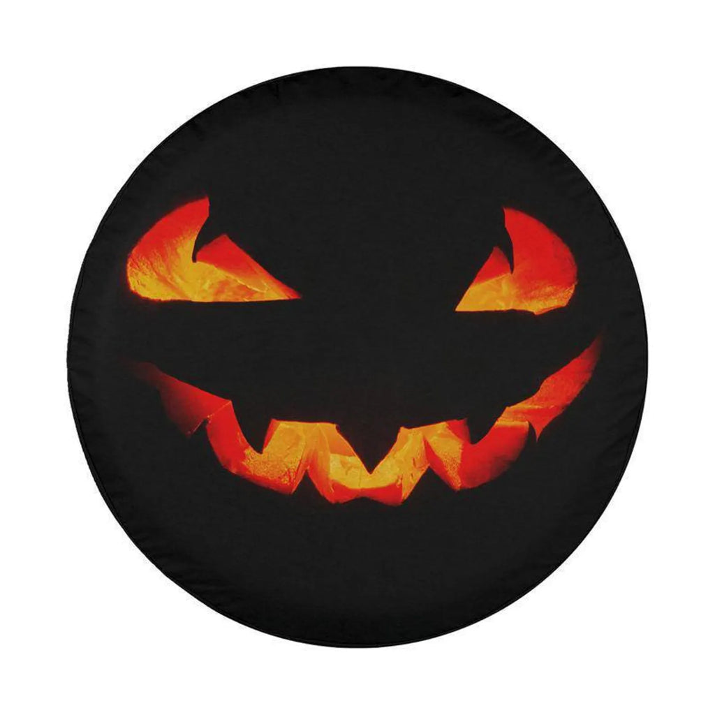 Halloween Pumpkin Face Spare Tire Cover, Jack O Lantern Tire Cover, Spooky PVC Leather Jeep Tire Cover, Halloween Car Accessories Gift. TCPETAL12