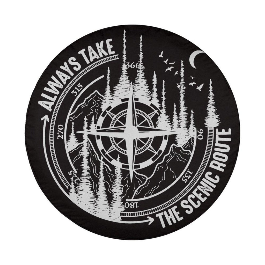 Always Take The Scenic Route Spare Tire Cover, Mountain Compass Jeep Tire Cover, Adventure PVC Leather Tire Cover, Outdoor Travel Vehicle Accessory. TCPETAL14