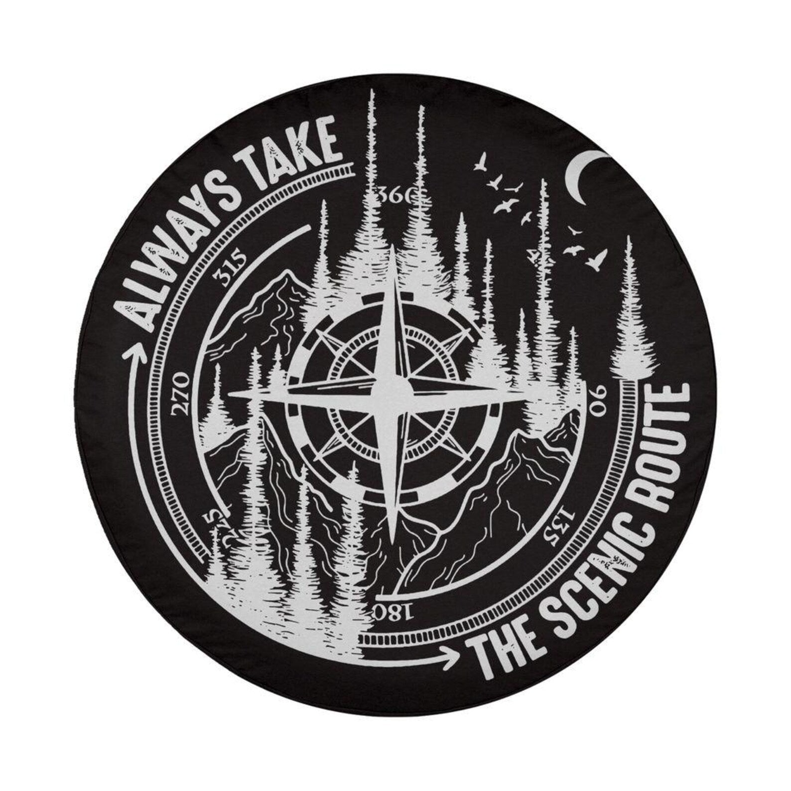 Always Take The Scenic Route Spare Tire Cover, Mountain Compass Jeep Tire Cover, Adventure PVC Leather Tire Cover, Outdoor Travel Vehicle Accessory. TCPETAL14
