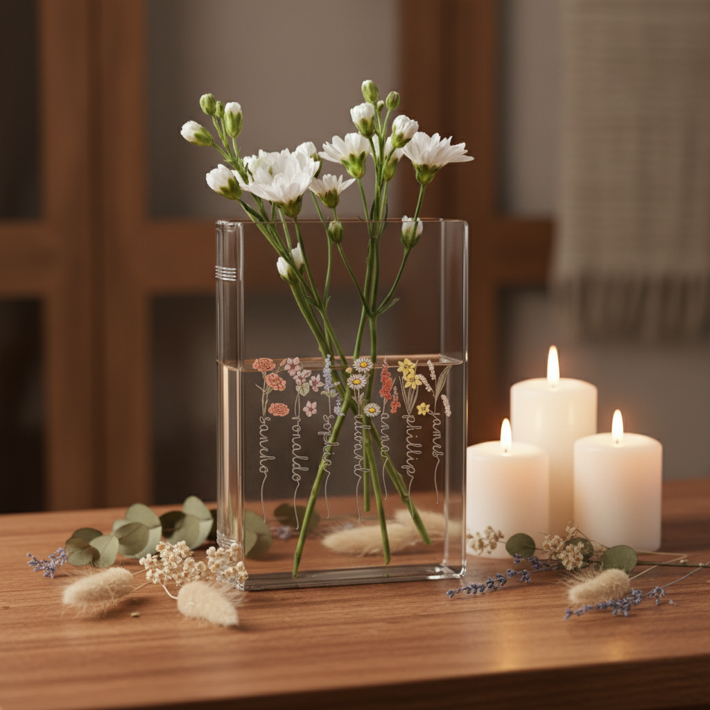 Custom Birth Month Flowers Book Vase – Personalized Mini Plant Pot for Grandma and Grandkids, Nana Succulent Pot, Perfect Mother's Day Gift for Mimi