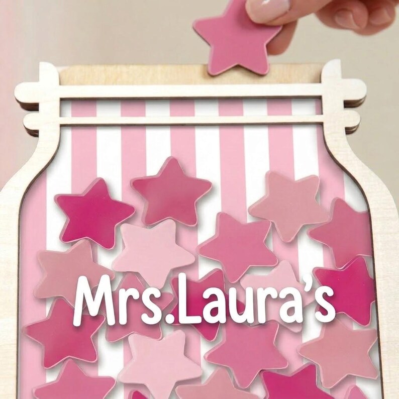 Personalized Striped Teacher Reward Jar, Custom Classroom Star Reward Chart, Back To School Gift. RJPETAL09