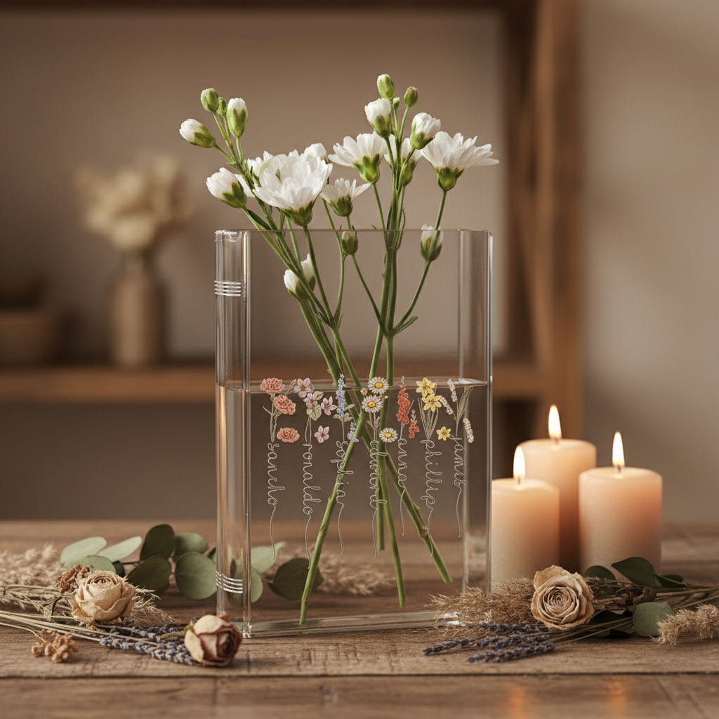 Custom Birth Month Flowers Book Vase – Personalized Mini Plant Pot for Grandma and Grandkids, Nana Succulent Pot, Perfect Mother's Day Gift for Mimi