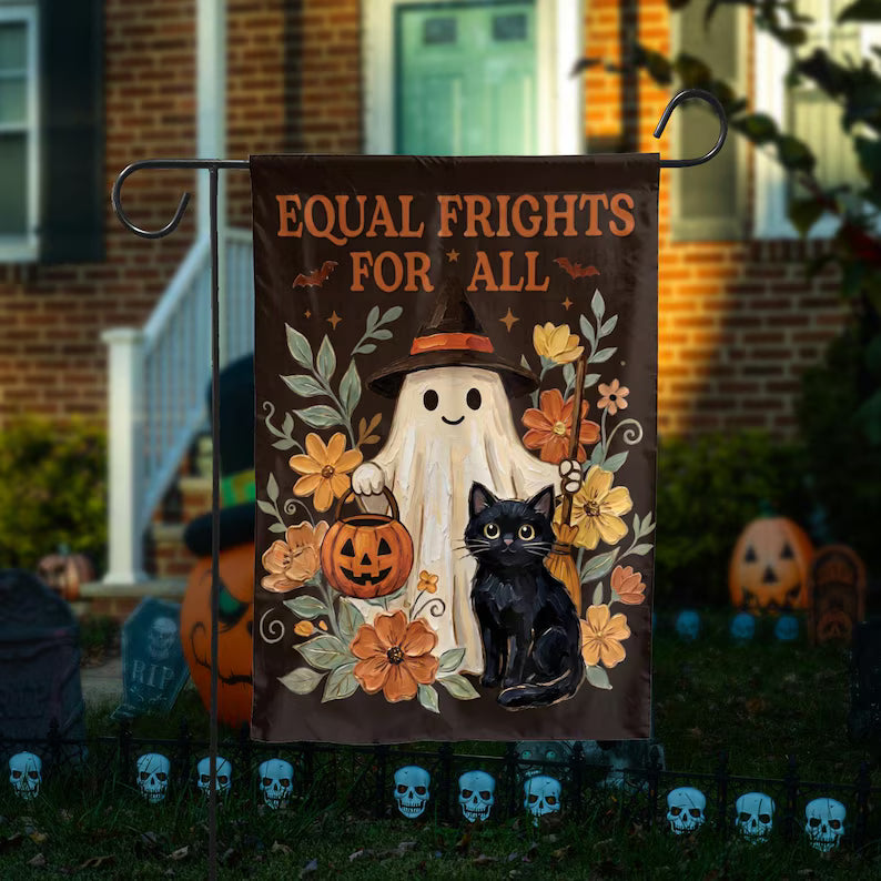 Outdoor Halloween Decor, Halloween Flag Made In Usa, Halloween Decor, Cute Ghost, Cat, Pumpkin Decor, Housewarming Gift, Anniversary Gifts. HLWGFPETAL4