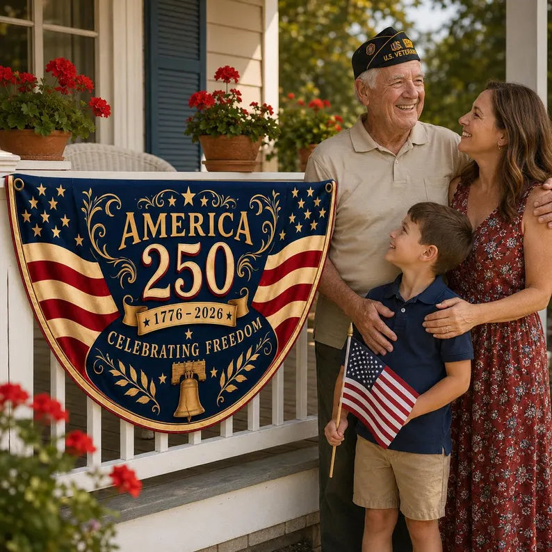 America 250th Anniversary Banner, Patriotic Porch Decor, Semicircle Bunting Flag, Fourth of July Outdoor Decor, USA 1776 2026 Banner. BPETAL07