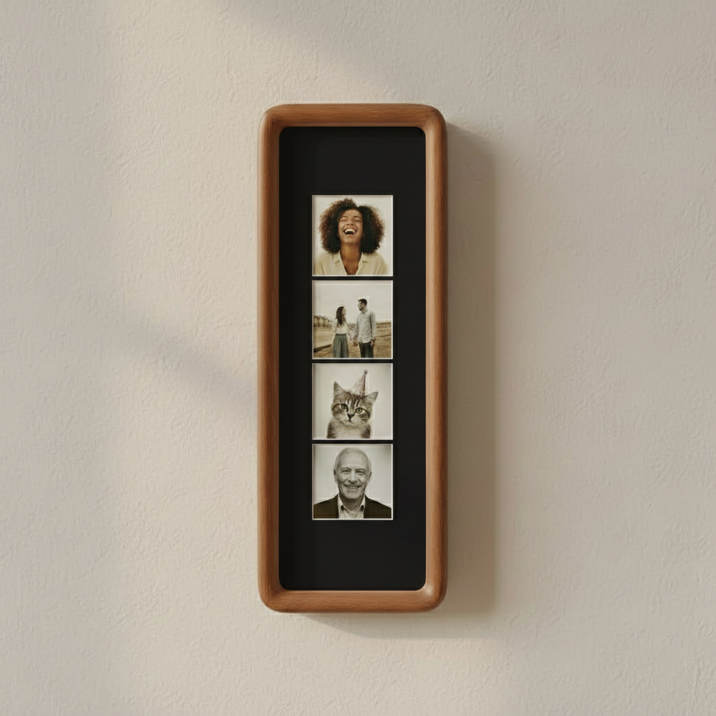 Photobooth Frame for Photo Strip Prints: Elongated Solid Wood Picture Frame with Coloured Mount, Ready to Hang for photoautomat print 2