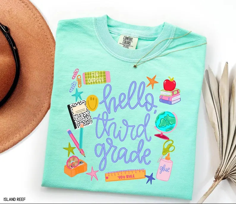 Hello Grade Shirt, Comfort Colors Tee, Back To School Teacher Tee, First Grade Shirt, Cute School Graphic Tee, Teacher Student Shirt, Second. SPETAL14