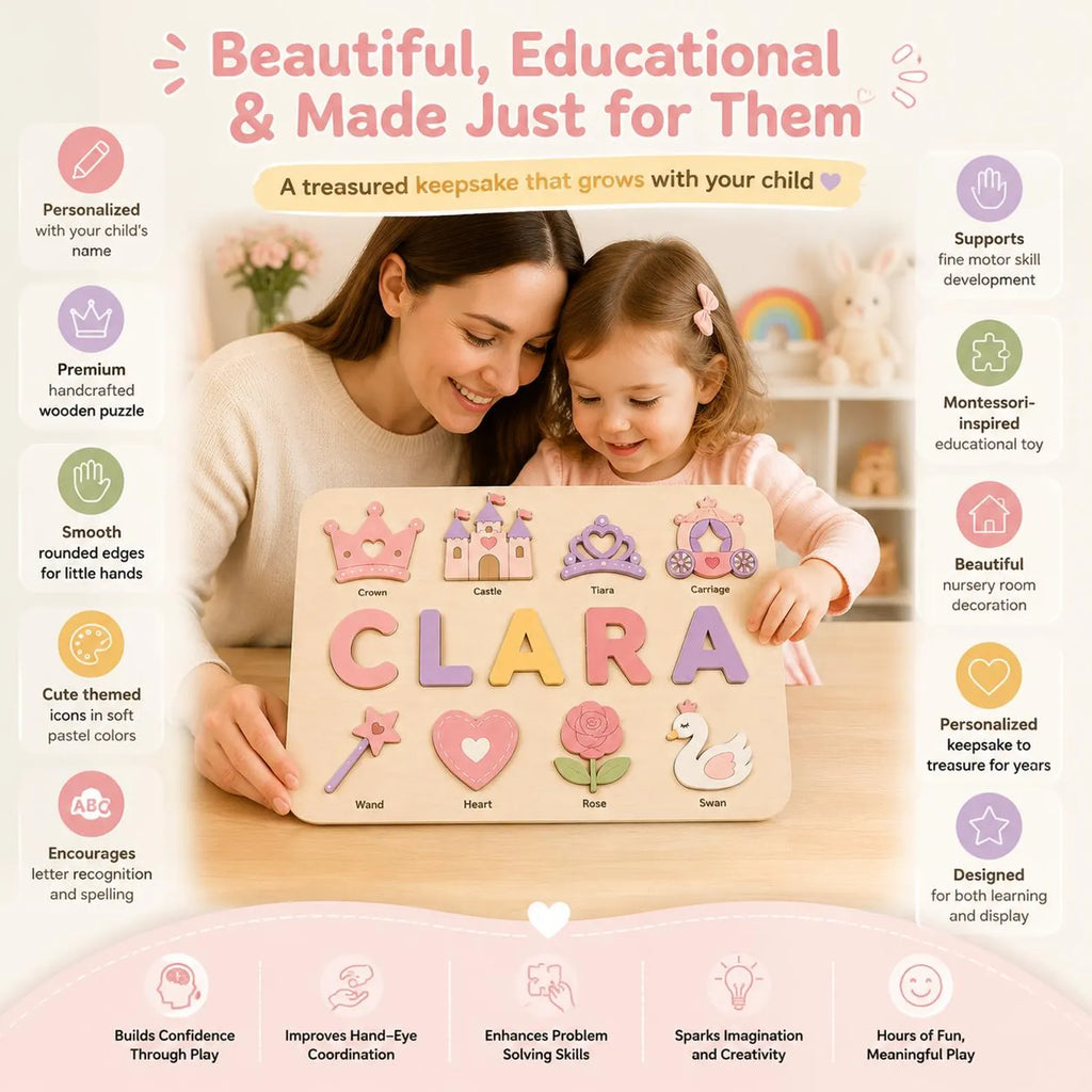 Personalized Flower Name Puzzle | Floral Wooden Name Puzzle | Custom Girl Name Puzzle | Montessori Toddler Gift. NPPETAL22