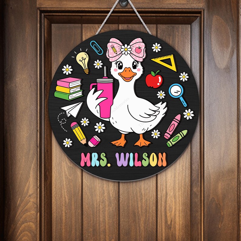 Personalized Teacher Goose Door Sign, 3D Wood Classroom Decor, Silly Goose Teacher Name Sign, Back to School Gift. DHPETAL11