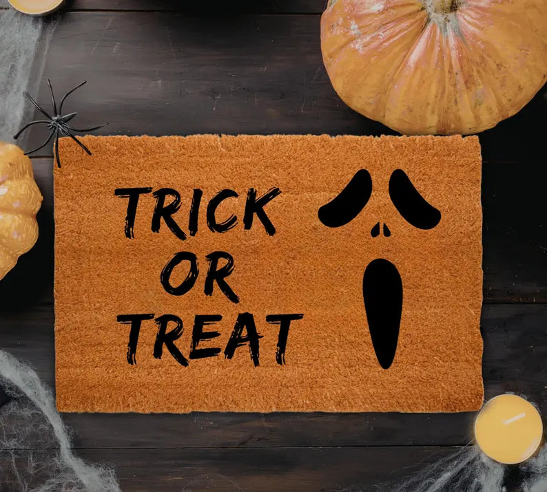 Personalized Halloween Doormat, Custom Pumpkin Face Doormat, Hey Boo Door Mat, Spooky Welcome Mat, Halloween Decor, Custom Name Rug. DMPETAL3