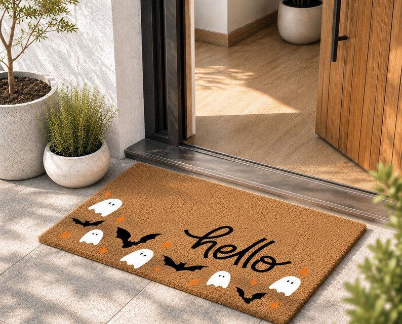 Halloween Ghost Welcome Mat, Halloween Doormat, Halloween Outdoor Decor, Ghost Decor, Halloween Bats, Halloween Home Decor, Fall Decor. DMPETAL10