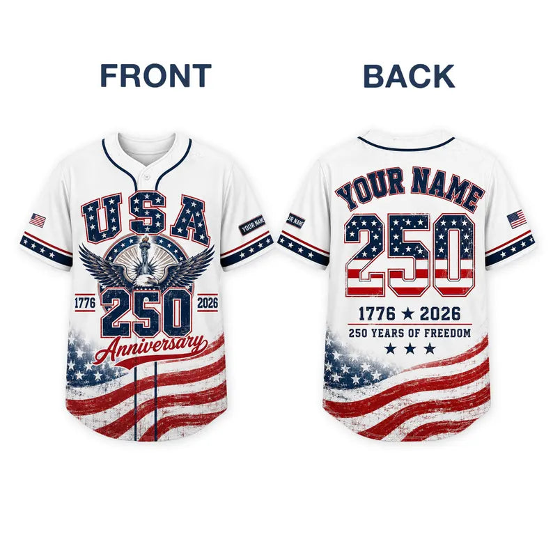Custom USA 250 Anniversary Baseball Jersey, Personalized Patriotic Shirt, 4th of July Gift 1776.BJPETAL06