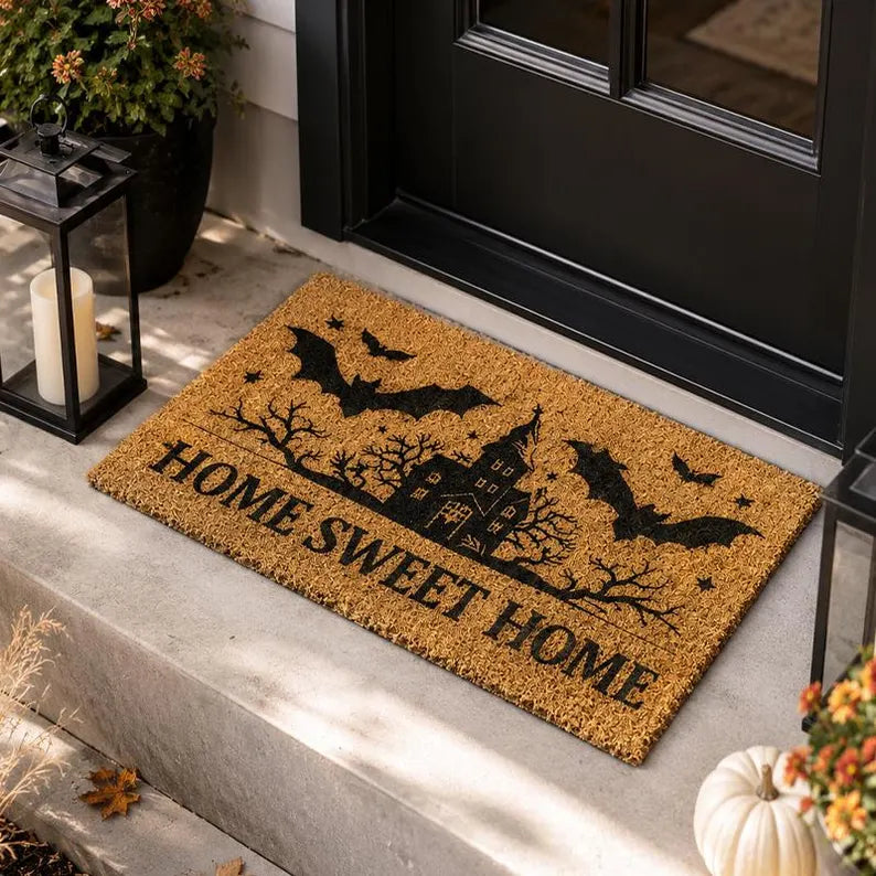 Halloween Bat Doormat,Home Sweet Home Mat,Haunted House Porch Mat,Spooky Welcome Mat,Fall Entryway Decor. DMPETAL5