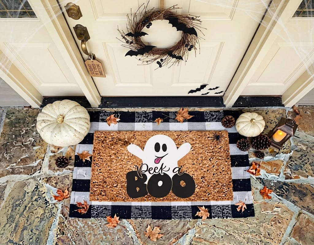 Peek A Boo Ghost Halloween for Halloween Porch Decor | Fall Entryway Decor | Halloween Rug. DMPETAL13