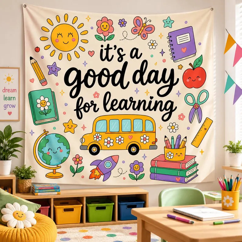 Classroom Tapestry, Cute Learning Wall Decor, Teacher Classroom Banner, Back To School Gift For Kids, Reading Corner Wall Hanging Decor. CBPETAL07