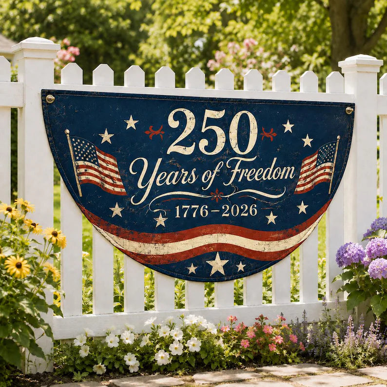 USA 250th Anniversary Semi Circle Banner, 1776-2026 Patriotic Porch Fence Decor, America Semiquincentennial Bunting Flag, 4th of July Decor. BPETAL03
