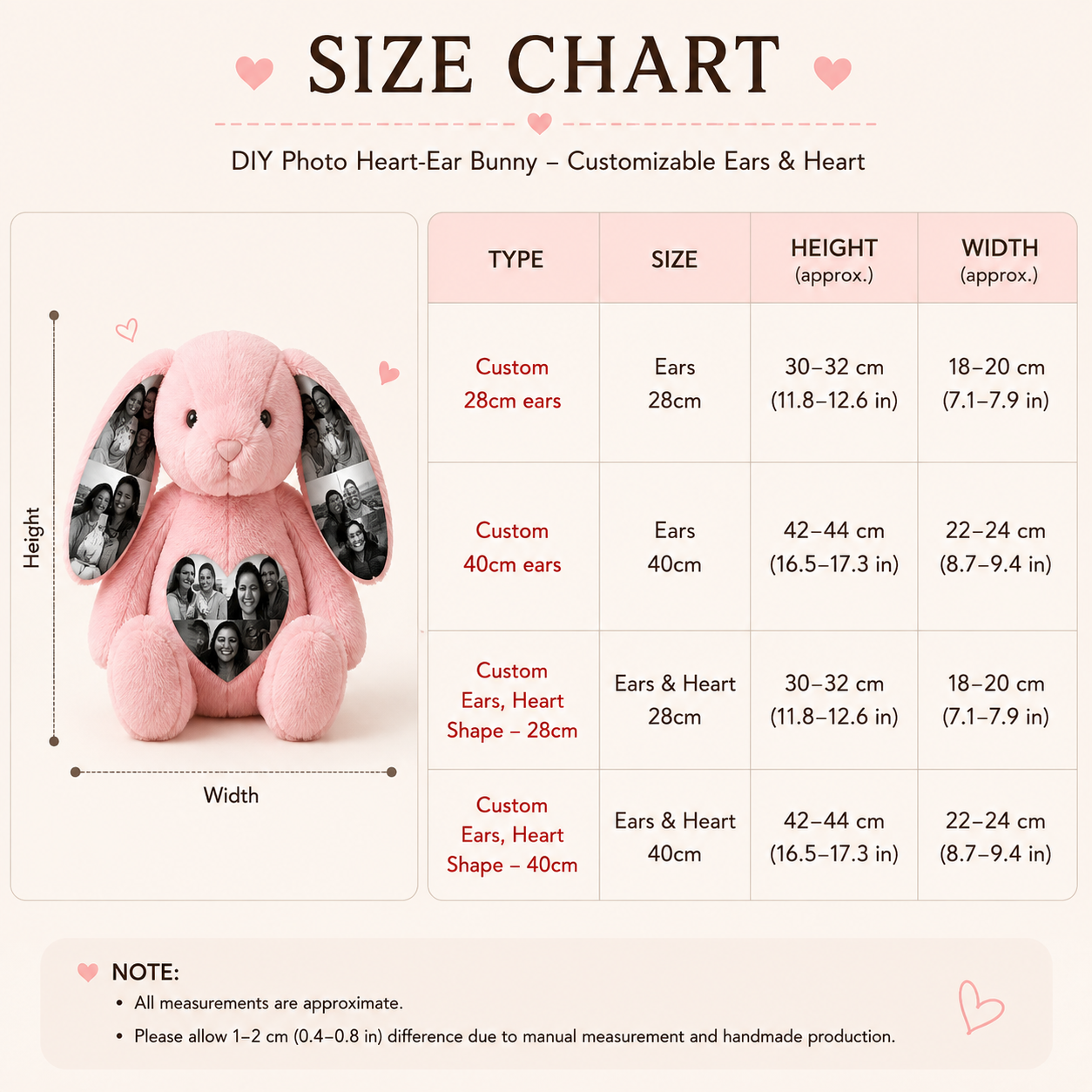 Custom Photo Bunny Plush, Personalized Picture Ear Gift for Girlfriend Boyfriend, Anniversary Birthday Gift, Memory Keepsake. BPPETAL1
