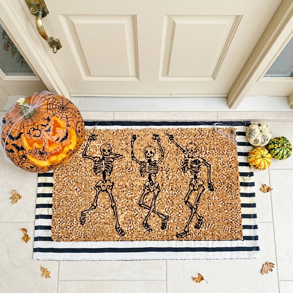 Dancing Skeleton Doormat | Halloween Decor | Fall Home Decor | Welcome Door Mat | Cute Fall Doormat | Fall Housewarming Gift| Skeleton Skull. DMPETAL12
