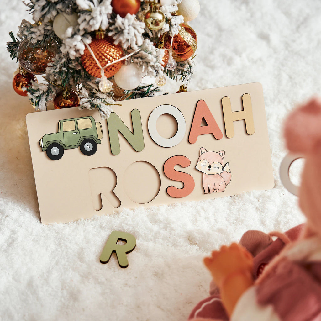 Personalized Name Puzzle With Pegs, New Christmas Gifts for Kids, Wooden Toys, Baby Shower, First Birthday 1st Gifts, Wood Name Puzzle. NPPETAL9