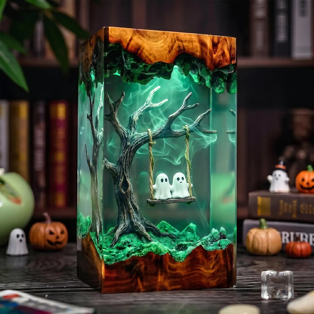 Ghost Couple Resin Lamp, Lovers on a Swing Night Light, Halloween Romance Decor, Unique Gift for Spooky Season Lovers. RLPETAL06