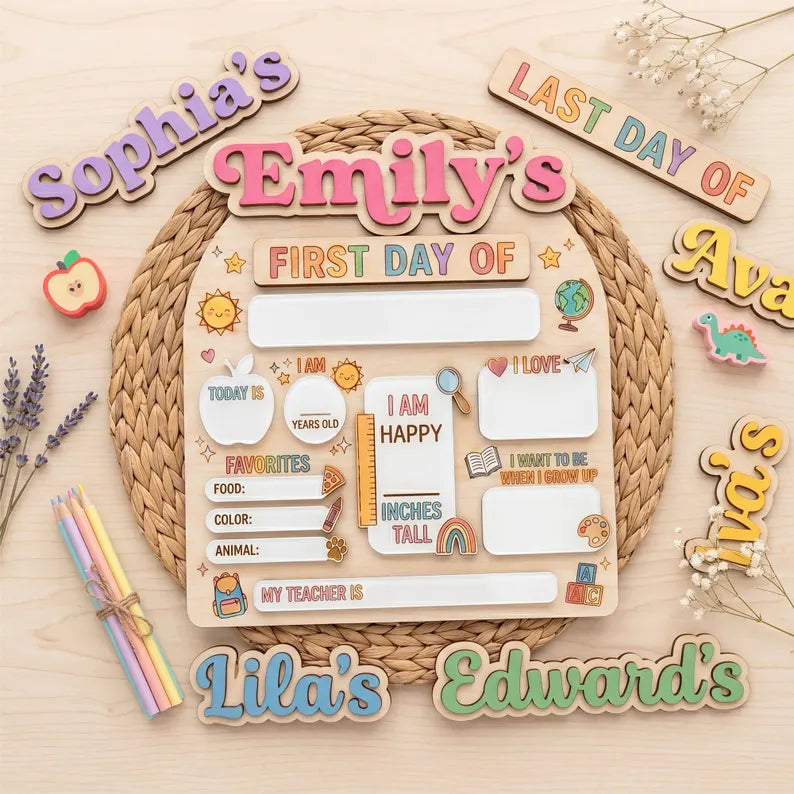 Custom First Day of School Sign, Back to School Board, Preschool Kindergarten 1st Day of School Sign, Last Day of School Keepsake. SBPETAL08