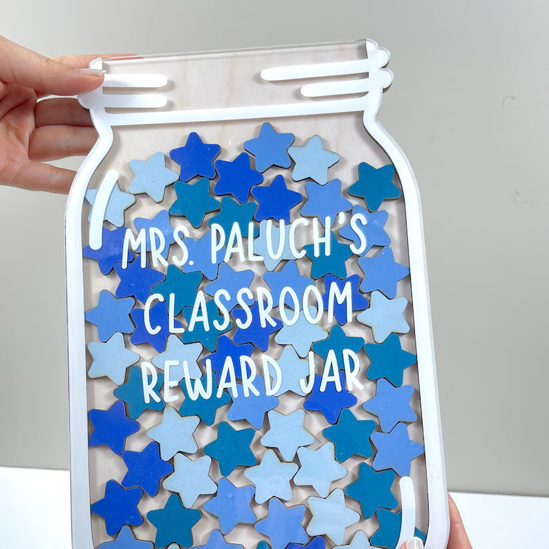 Personalized Colorful Star Reward Jar, Custom Name Smile Jar, Gift For Teacher, Classroom Decor, Back to school gift, Reward For Students. RJPETAL01