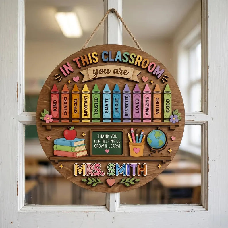 Personalized Teacher Classroom Sign, 3D Colorful Wood Door Decor, Custom Teacher Name Plaque, Teacher Appreciation Gift, School Wall Art. DHPETAL09