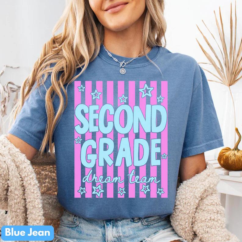 Second Grade Dream Team Stripes Comfort Colors Shirt, Back to School Matching 2nd Grade Teacher Team Tee, Second Grade Teacher Crew. SPETAL6