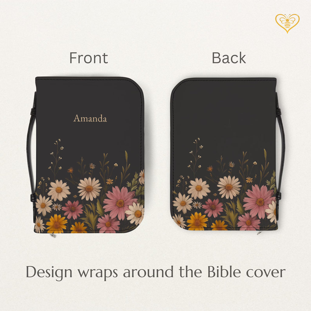 Personalized Floral Bible Cover with Handle, Daisy Zippered Bible Case Custom Name Christian Gift for Women Girls Flower Bible Bag for Mom. BCPETAL2
