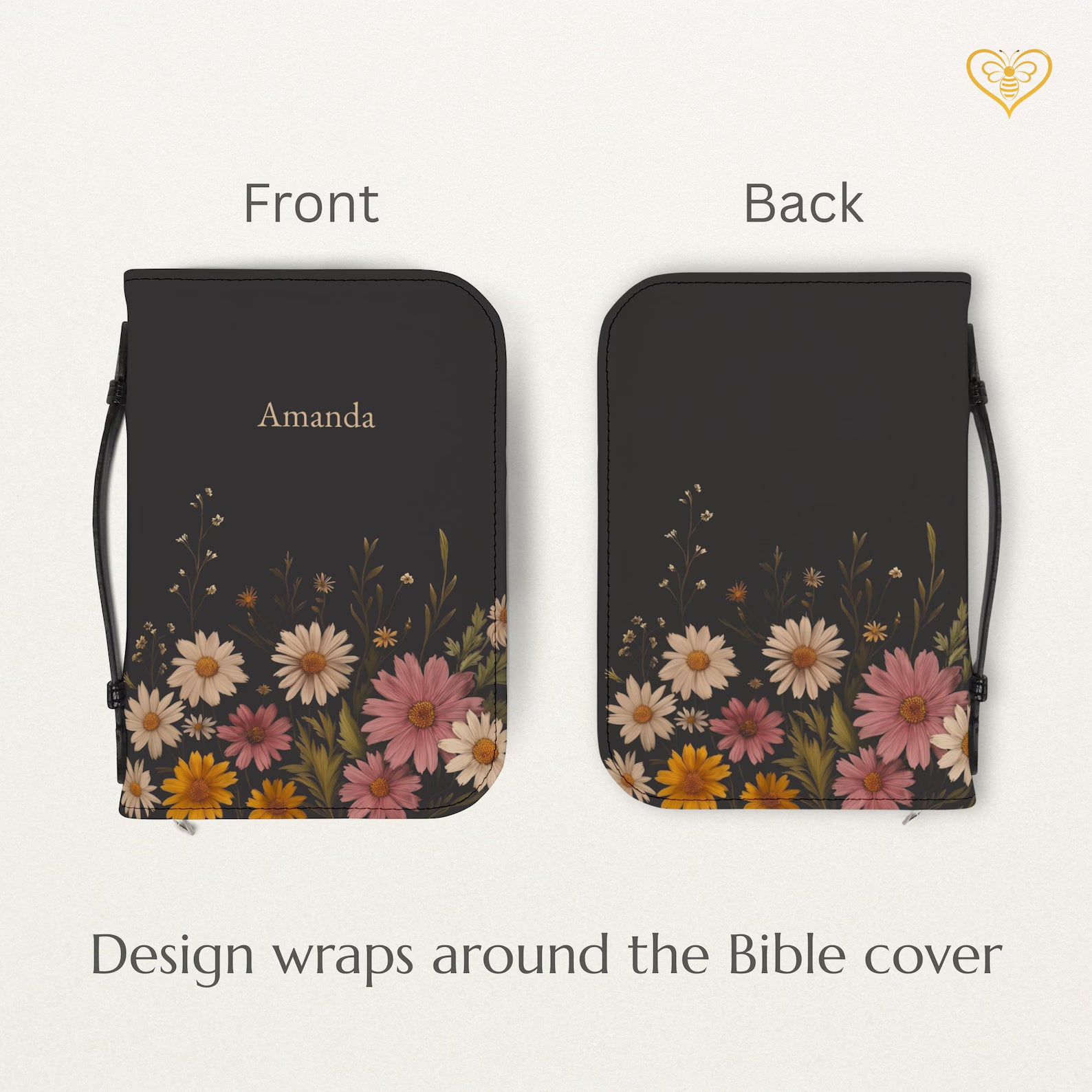 Personalized Floral Bible Cover with Handle, Daisy Zippered Bible Case Custom Name Christian Gift for Women Girls Flower Bible Bag for Mom. BCPETAL2