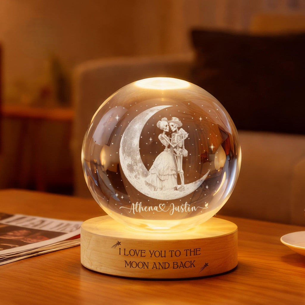 Custom Skeleton Couple Crystal Ball Night Light, Anniversary Gift, Engagement Gifts, Wedding Gift For Couples Gift, Wedding Anniversary Gift. LEDPETAL15