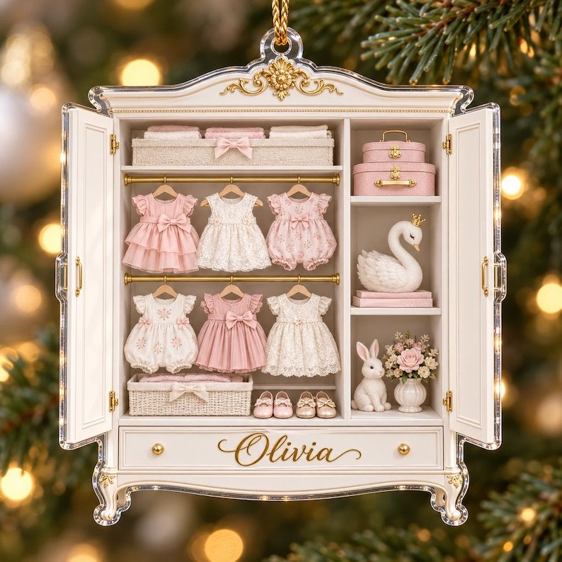 Personalized Baby Girl Wardrobe Acrylic Ornament Custom Nursery Armoire Keepsake Christmas Tree Decor Gift For New Mom Baby First Christmas ACRYLICOR05