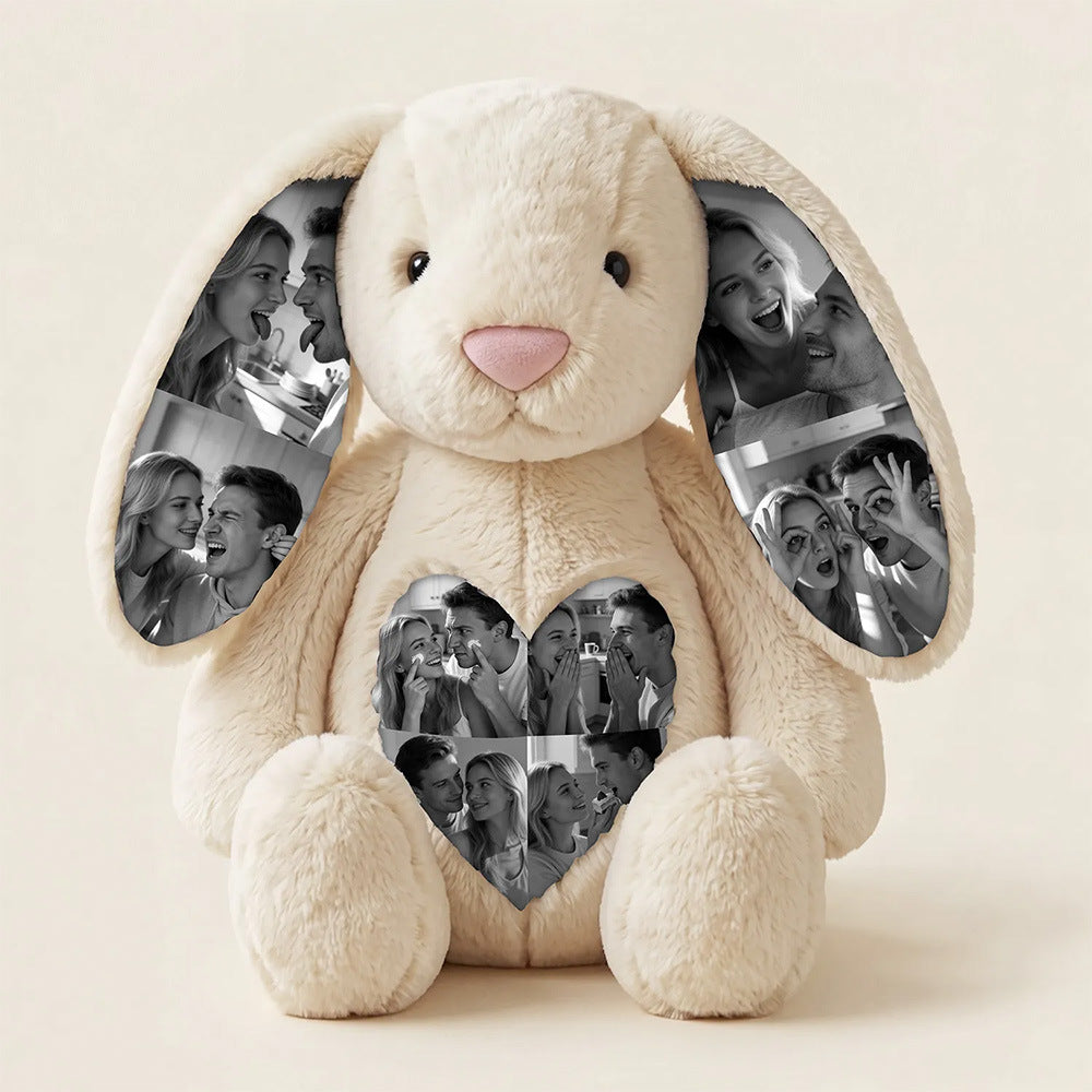 Custom Ears & Belly Photo Bunny Plush, Personalized Gift for Engagement Couple Anniversary Birthday Baby Shower New Baby Valentine's Day. BPPETAL2