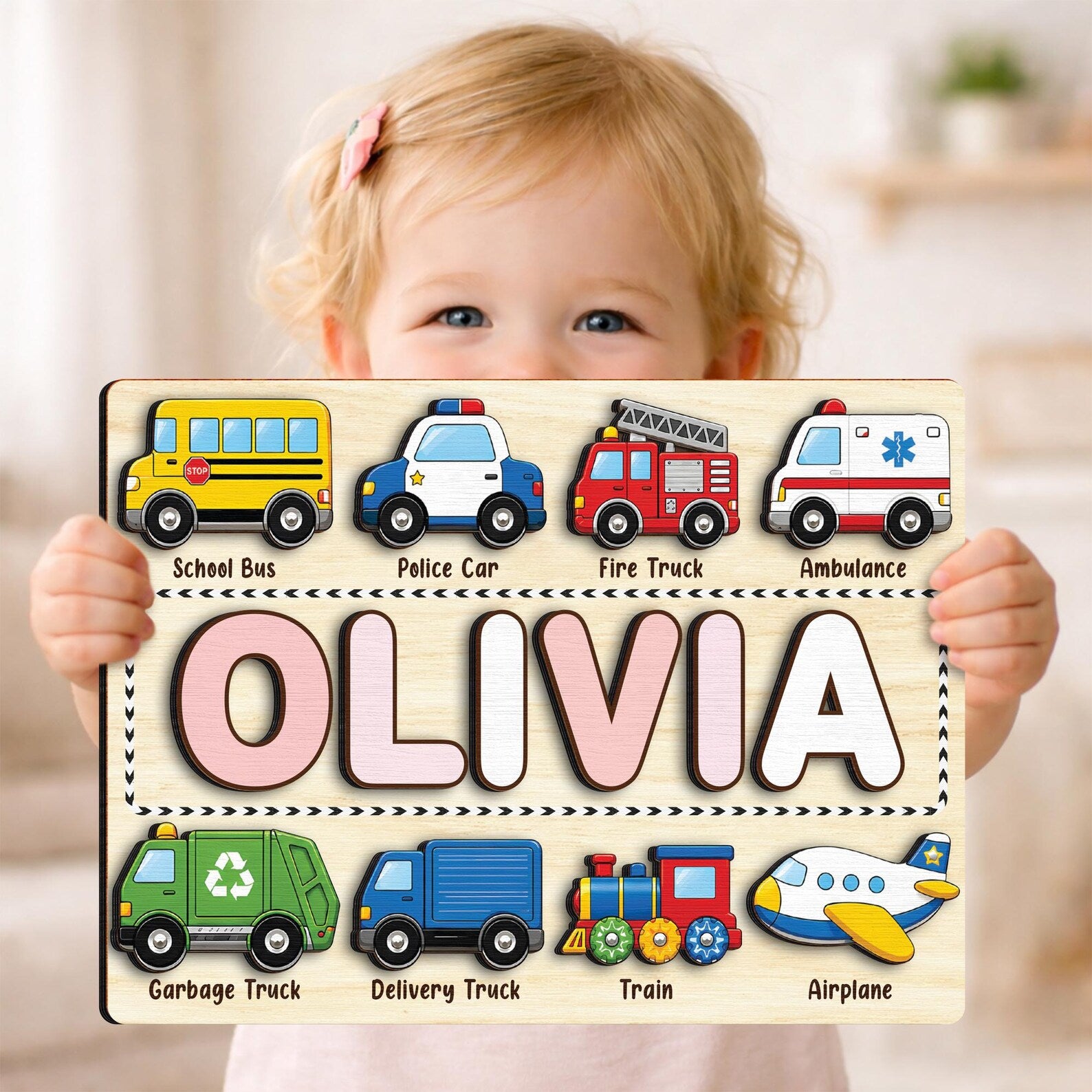 Custom Transportation Puzzle with Cars,Vehicle Name Puzzle Board,Montessori Toy for Baby Boys,Newborn Gift,Toddlers Gift,Baby Room Decor. NPPETAL20