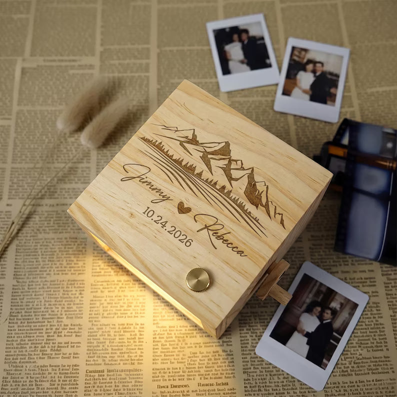Custom Photo Flipbook Frame, Wooden Photo Flipbook Animation Box with Light, Crank Picture Viewer, Wedding Memorial Gift, Anniversary Gift. PBPETAL2