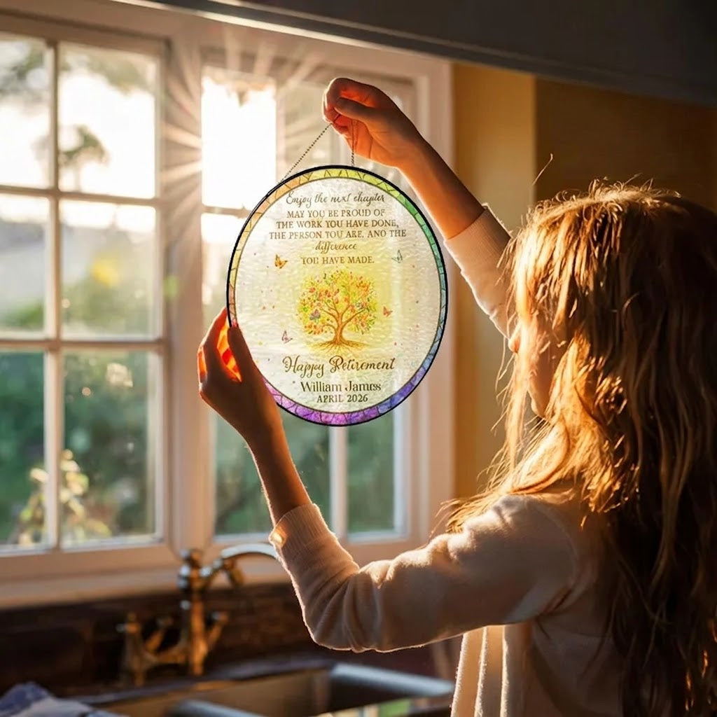 Tree of Life Retired Glass Suncatcher, Personalized Retirement Gift 2026, Farewell Gift for Teacher, Nurse, Coworker, Retirement Keepsake. SUNPETAL20