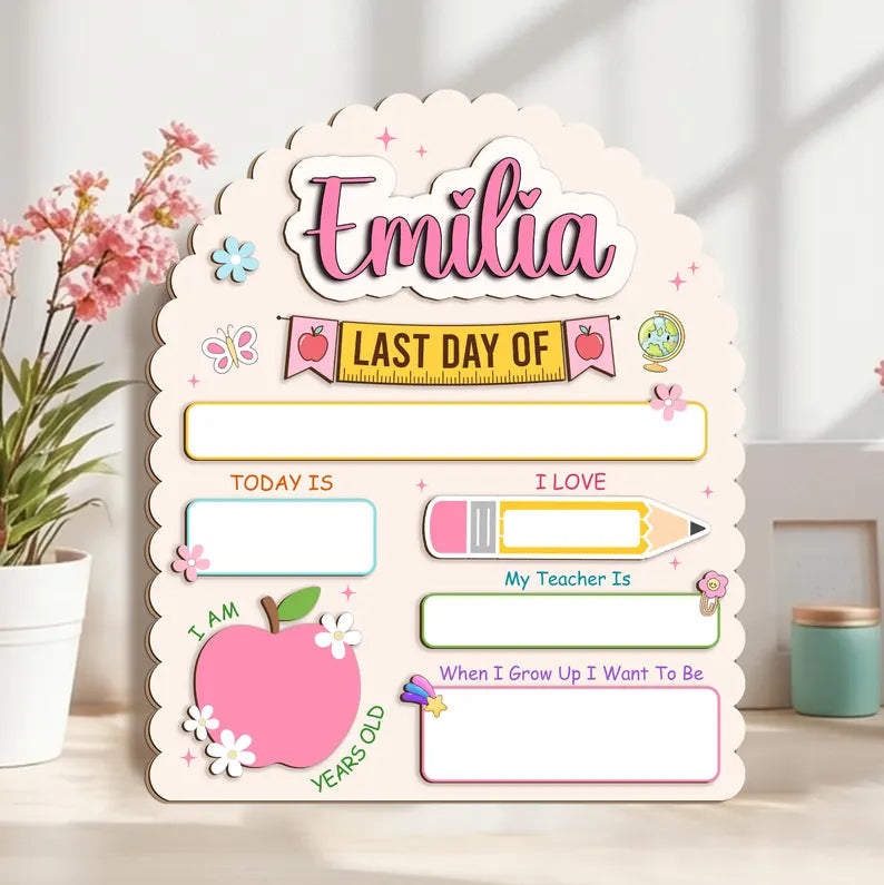 Personalized First and Last Day of School Sign: Back to School Board, Graduation Gifts, Preschool Kindergarten 1st Day of School Sign. SBPETAL10