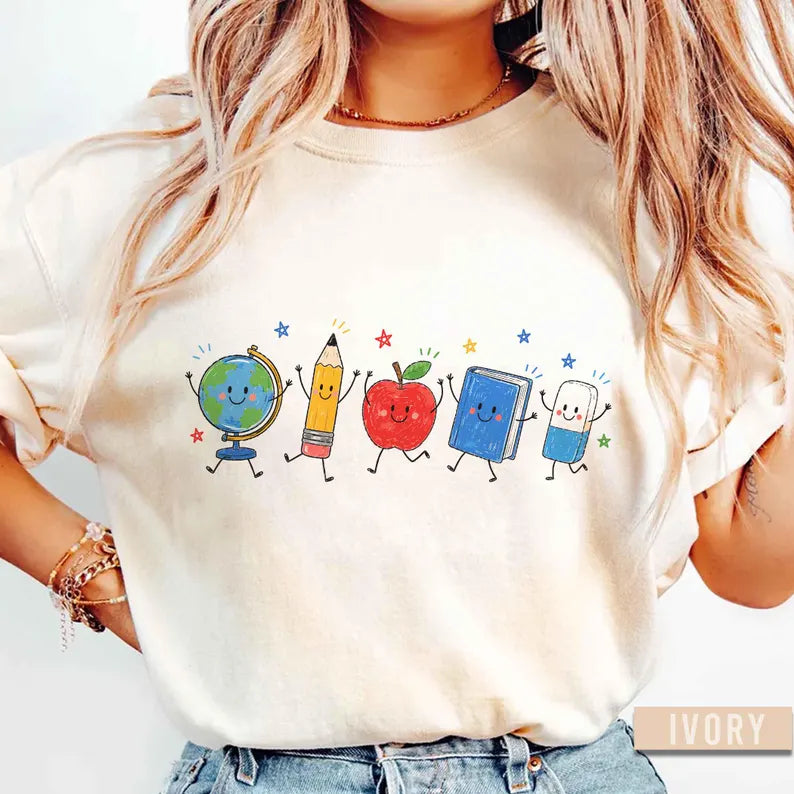 Back To School Shirt, Cute School Supplies Shirt, Teacher Student Shirt, Doodle Classroom Shirt, First Day Of School Gift, Happy School Tee. SPETAL16
