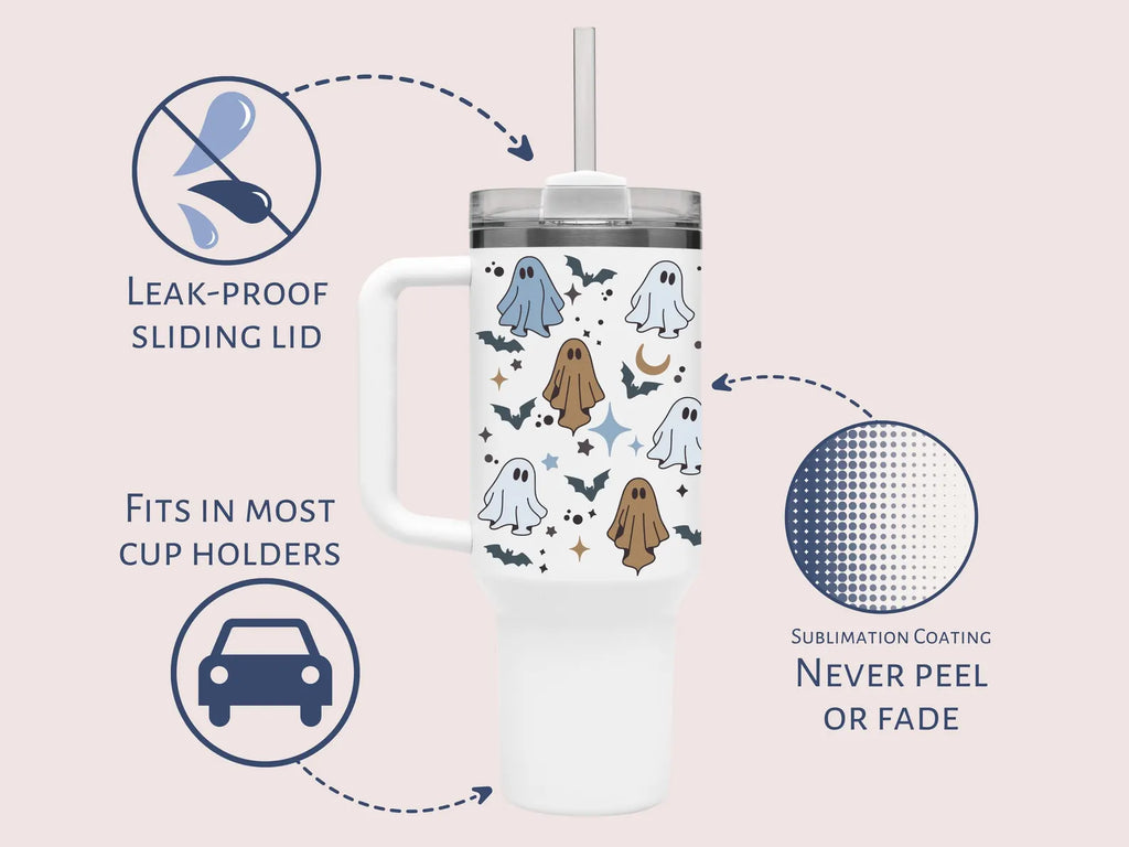 40 oz Personalized Halloween Ghost Tumbler With Handle 40oz Ghost Tumbler Custom Halloween Gift For Halloween Cup 40oz Cute Ghost Cup. TBLPETAL3