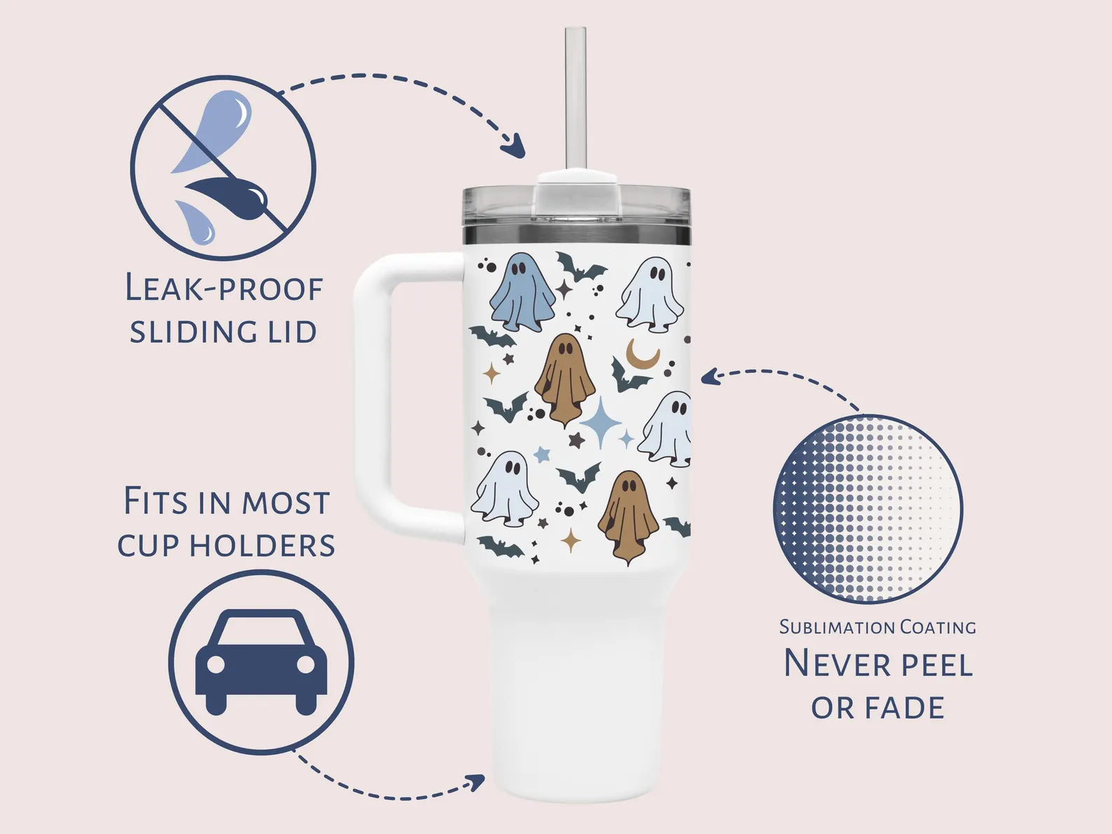40 oz Personalized Halloween Ghost Tumbler With Handle 40oz Ghost Tumbler Custom Halloween Gift For Halloween Cup 40oz Cute Ghost Cup. TBLPETAL3