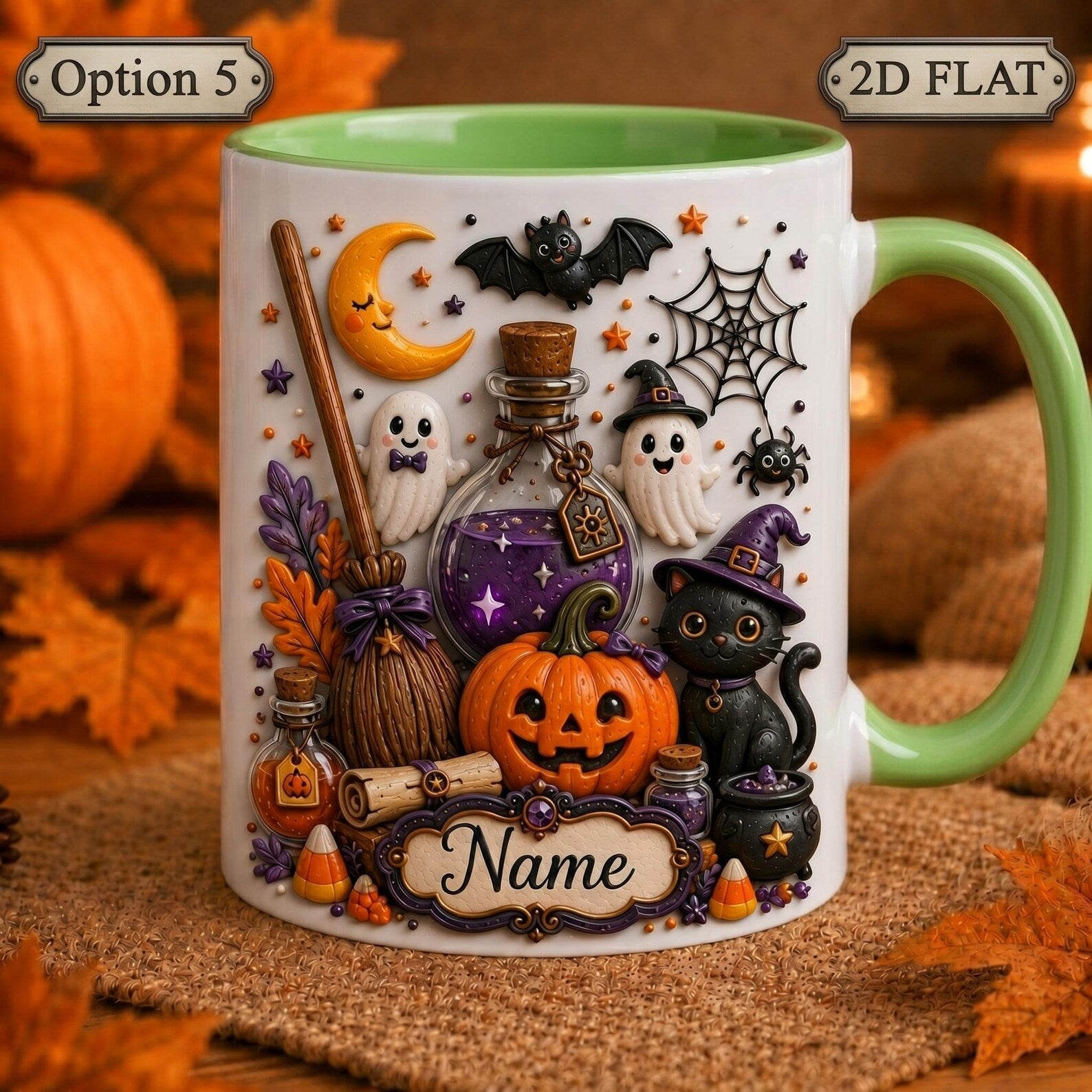 Personalized Halloween Mug, Custom Spooky Coffee Cup, Cute Witch Ghost Pumpkin Mug, Fall Halloween Gift with Name. MPETAL10