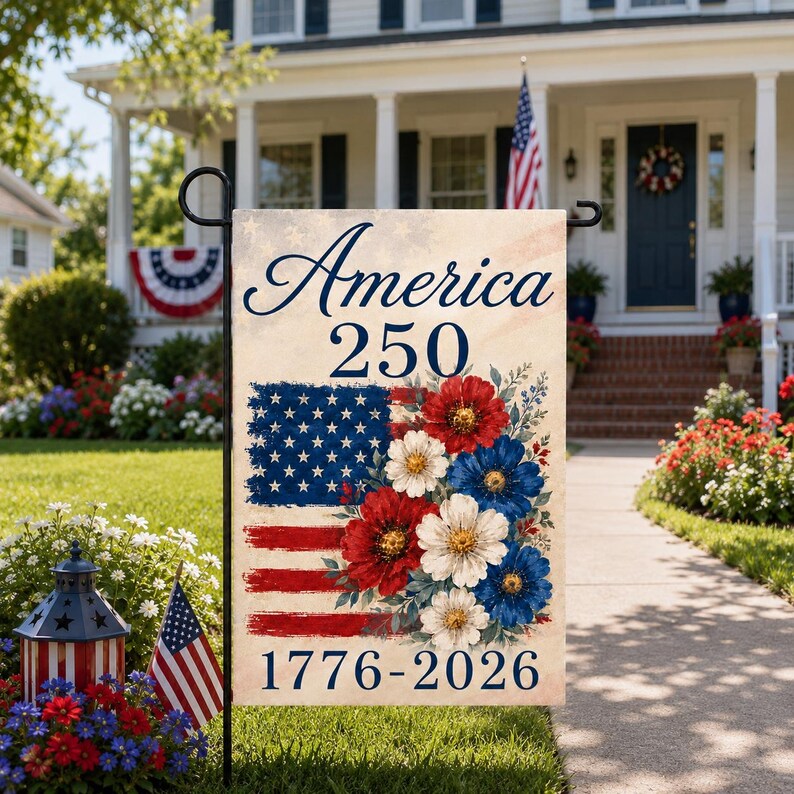 USA 250th Anniversary Garden Flag, 1776-2026 Patriotic Outdoor Decor, American Semiquincentennial Yard Banner, 4th Of July Gift. GFPETAL06