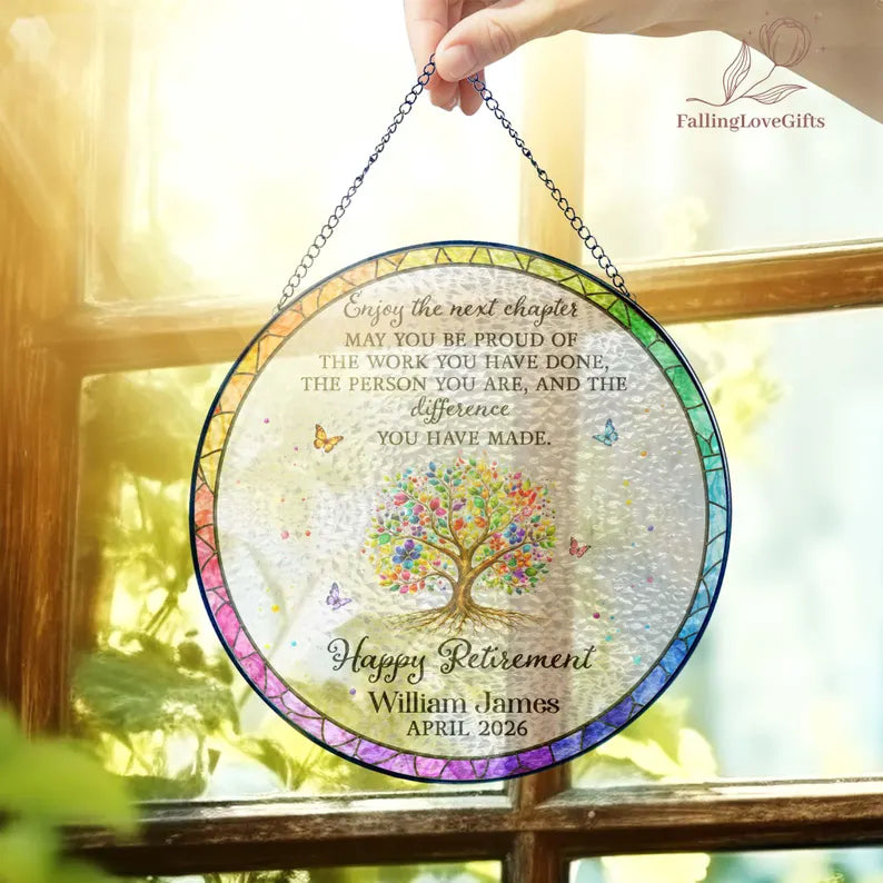 Tree of Life Retired Glass Suncatcher, Personalized Retirement Gift 2026, Farewell Gift for Teacher, Nurse, Coworker, Retirement Keepsake. SUNPETAL20