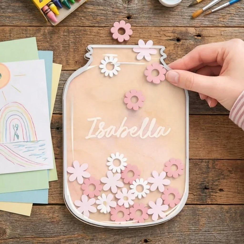 Personalized Floral Reward Jar for Kids, Chore and Routine Token Chart, Classroom Star Jar. RJPETAL06