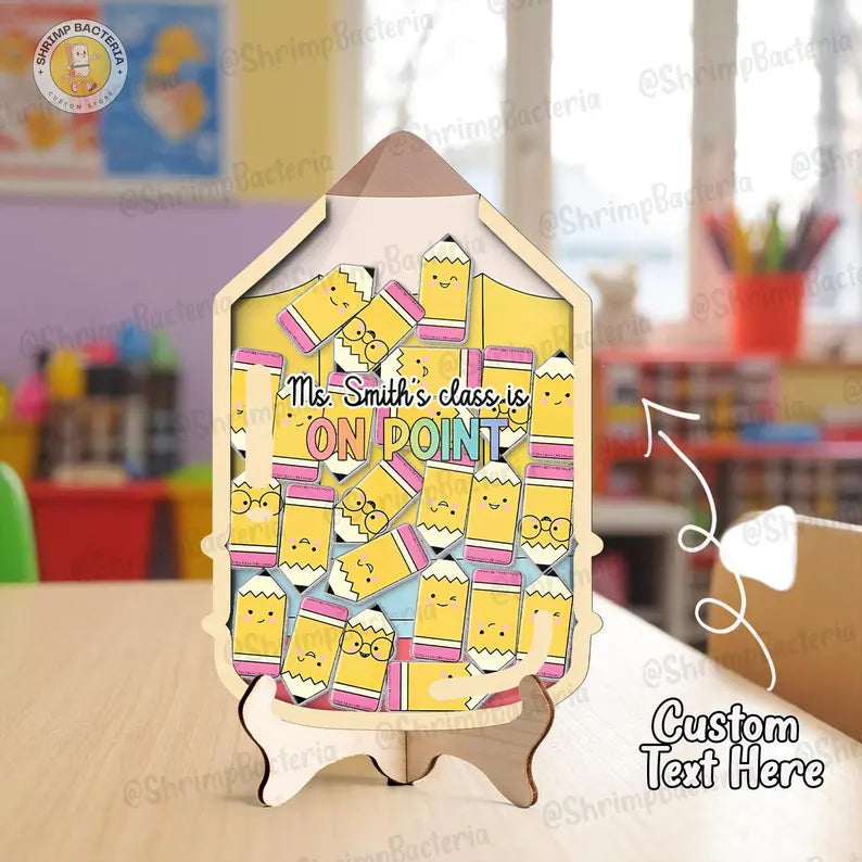 Magnetic Reward Jar with Pencil Tokens, Colorful Classroom Decor, Custom Name Composition Notebook Jar for Teacher, Back to School Gifts. RJPETAL05