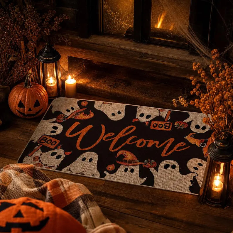 Halloween Welcome Door Mat Ghost Boo Rug Spooky Home Decor Trick or Treat Doormat. DMPETAL15
